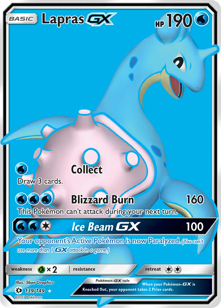 Lapras-GX card front, Sun & Moon 139/149