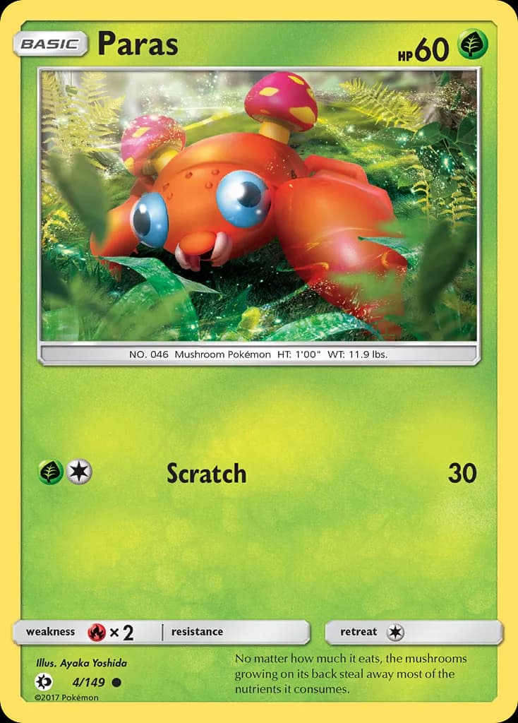 Sun & Moon Paras card front, 4/149