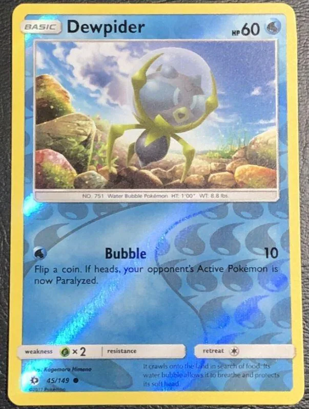 Dewpider reverse holo card front, Sun & Moon 45/149
