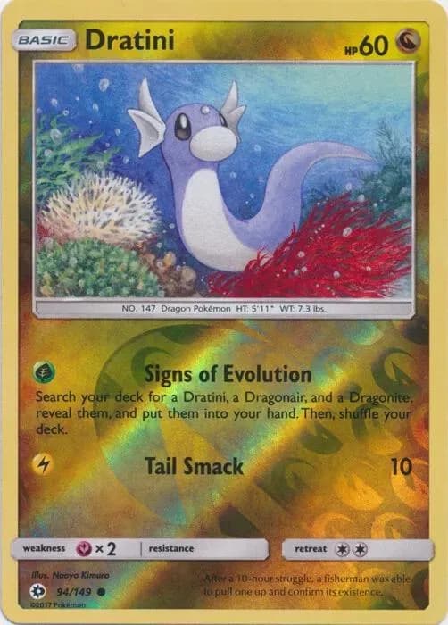 Dratini reverse holo card front, Sun & Moon 94/149