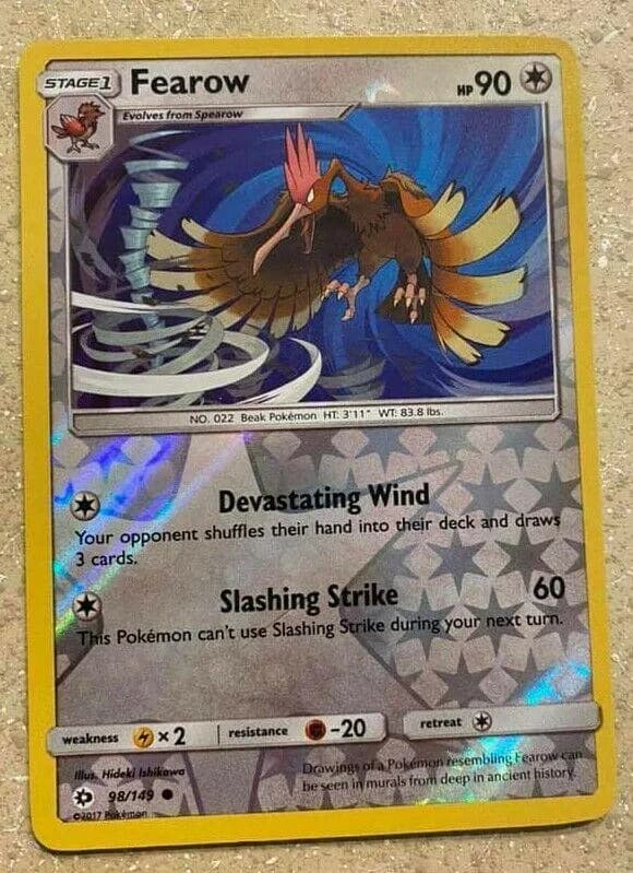 Fearow reverse holo card front, Sun & Moon 98/149