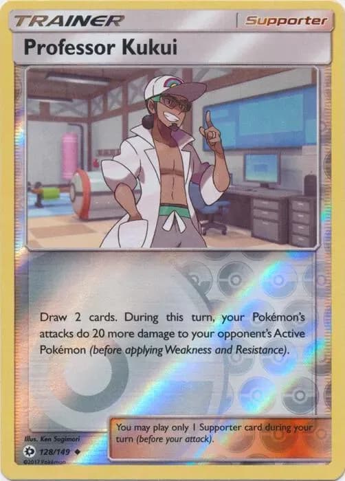 Professor Kukui reverse holo card front, Sun & Moon 128/149