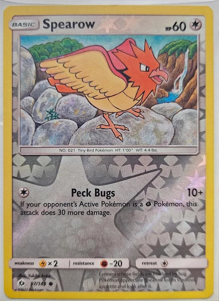 Spearow reverse holo card front, Sun & Moon 97/149