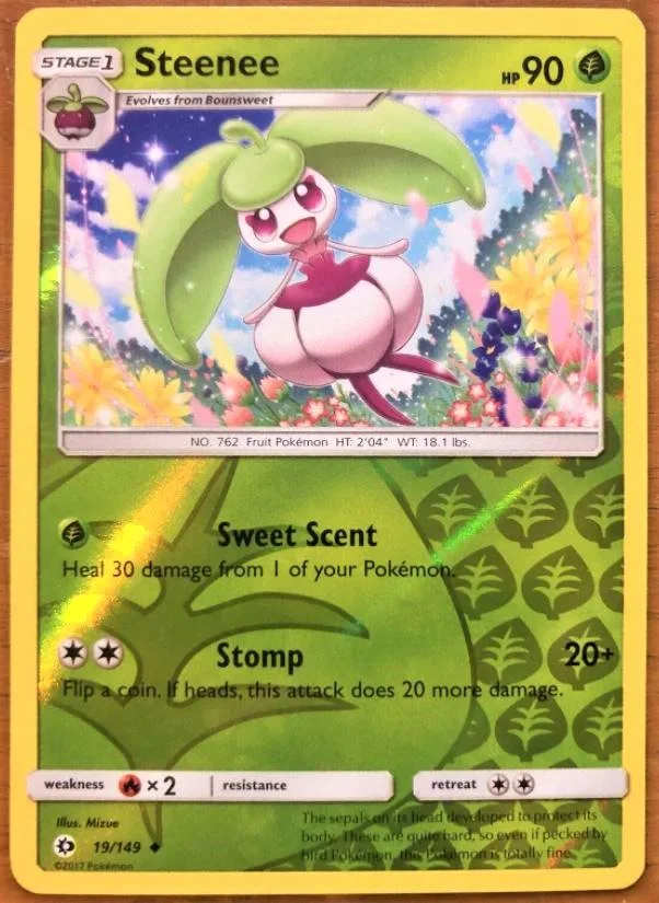 Steenee reverse holo card front, Sun & Moon 19/149
