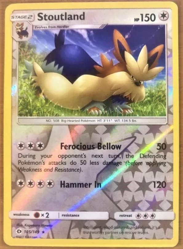 Stoutland reverse holo card front, Sun & Moon 105/149