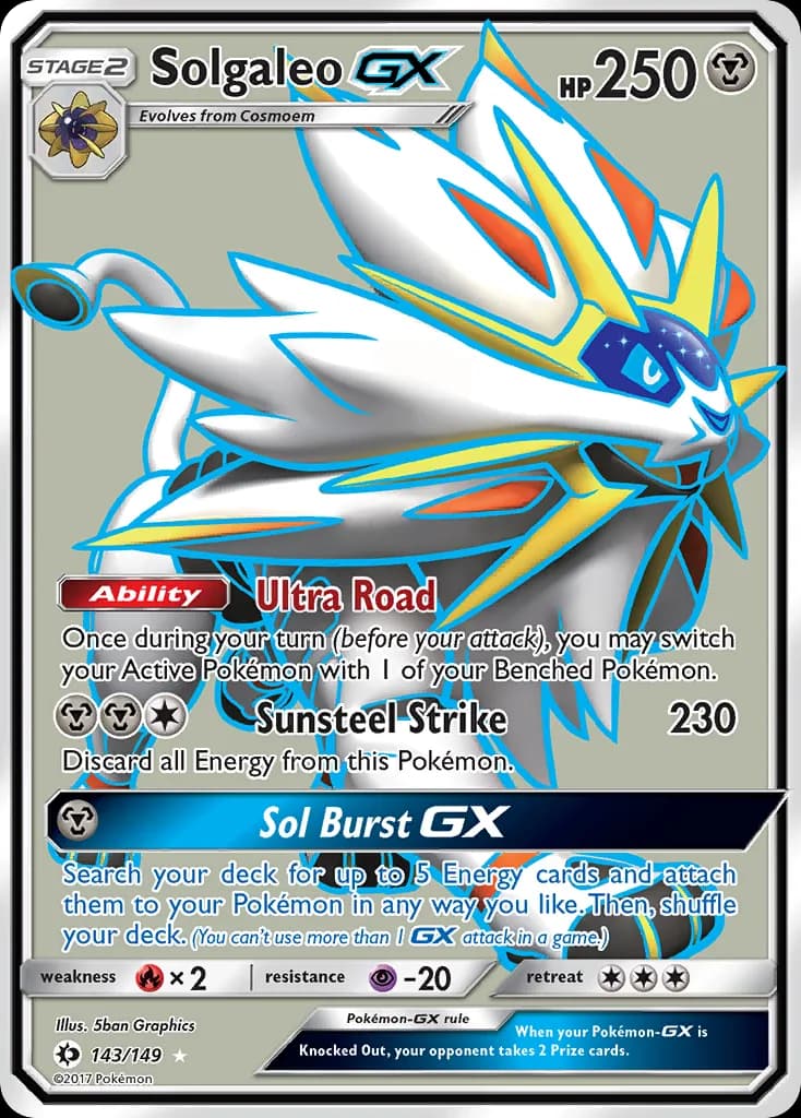 Sun & Moon Solgaleo-GX card front, 143/149