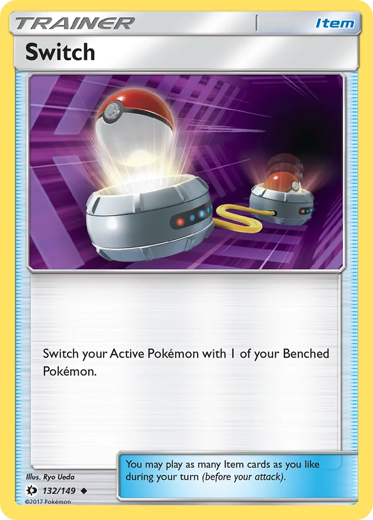 Switch, Sun & Moon 132/149, English non-holo base-card reference; reverse-holo finish is not shown