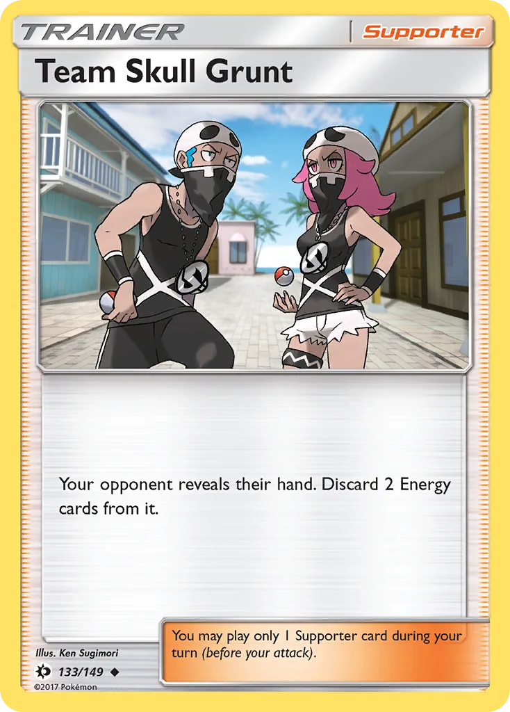 Team Skull Grunt, Sun & Moon 133/149, English non-holo base-card reference; reverse-holo finish is not shown