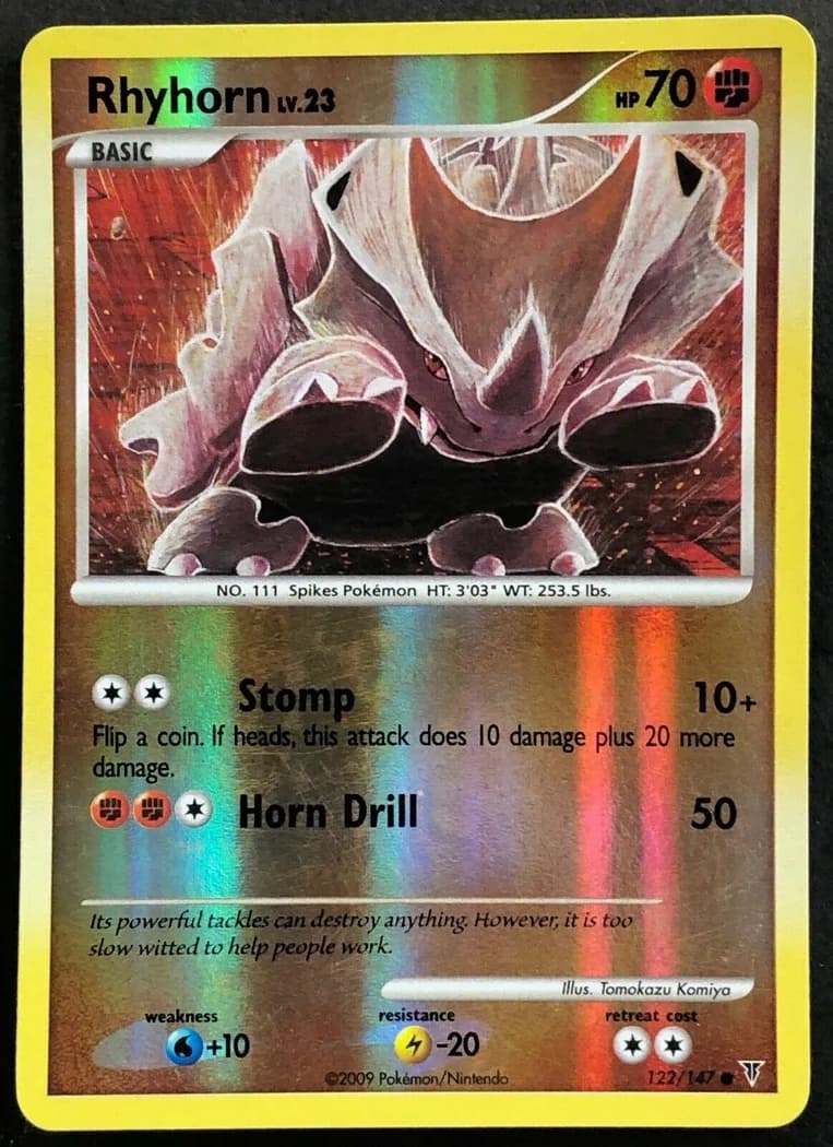 Rhyhorn reverse holo card front, Supreme Victors 122/147