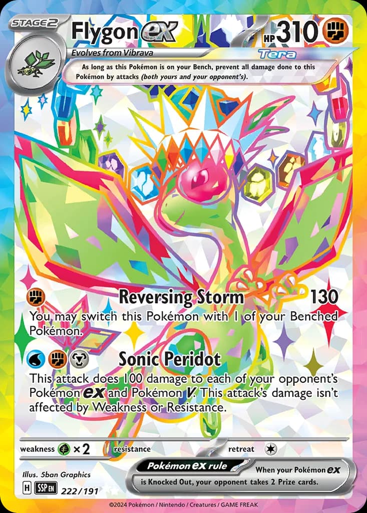 Flygon ex card front, Surging Sparks 222/191