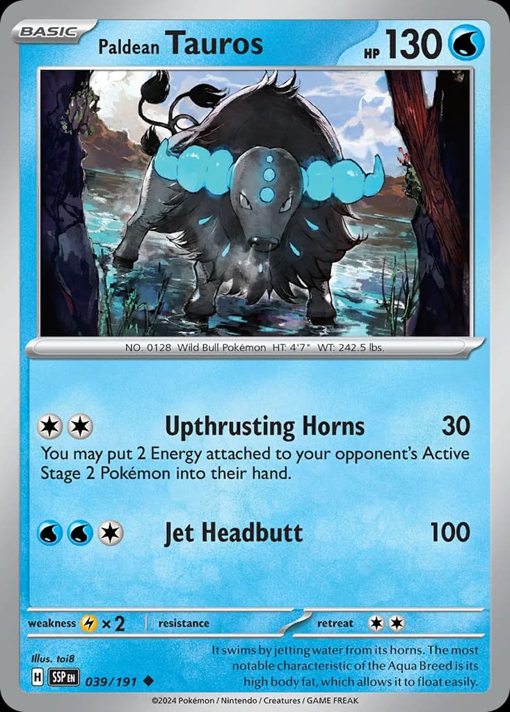 Surging Sparks Paldean Tauros card front, 39/191