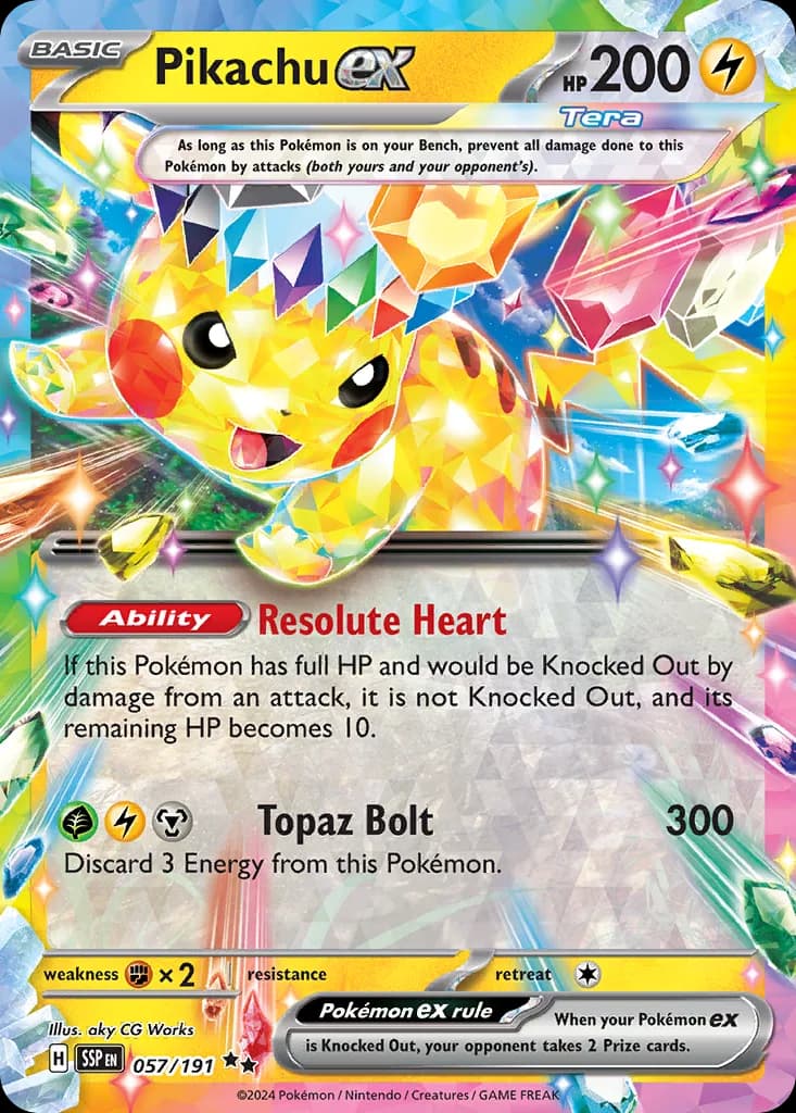 Surging Sparks Pikachu ex card front, 57/191