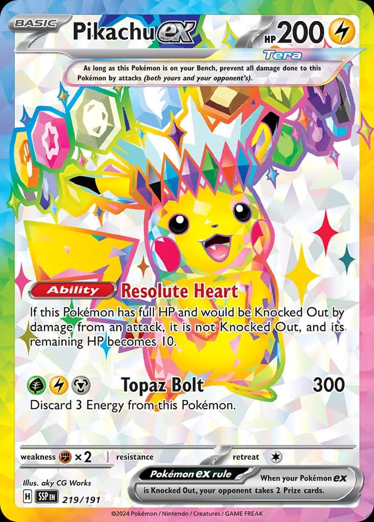 Surging Sparks Pikachu ex card front, 219/191