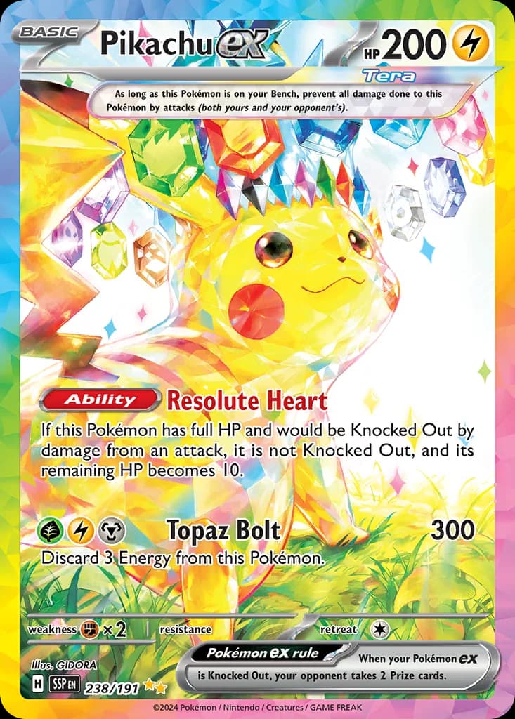 Surging Sparks Pikachu ex card front, 238/191