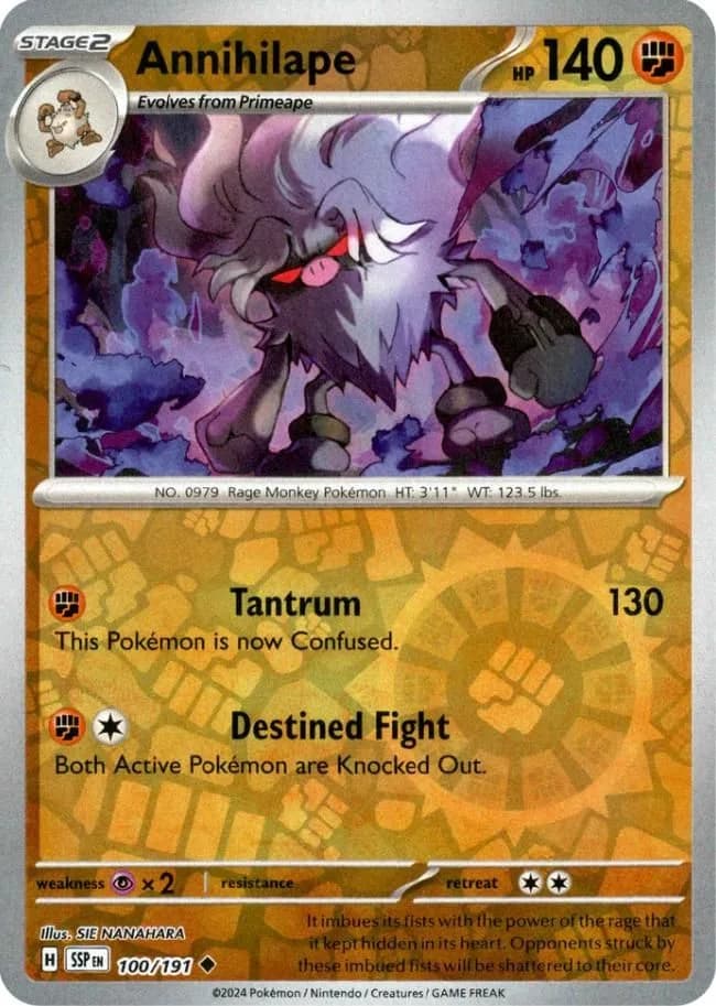 Annihilape reverse holo card front, Surging Sparks 100/191