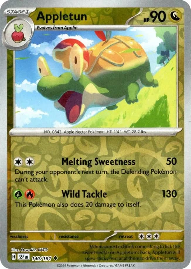 Appletun reverse holo card front, Surging Sparks 140/191