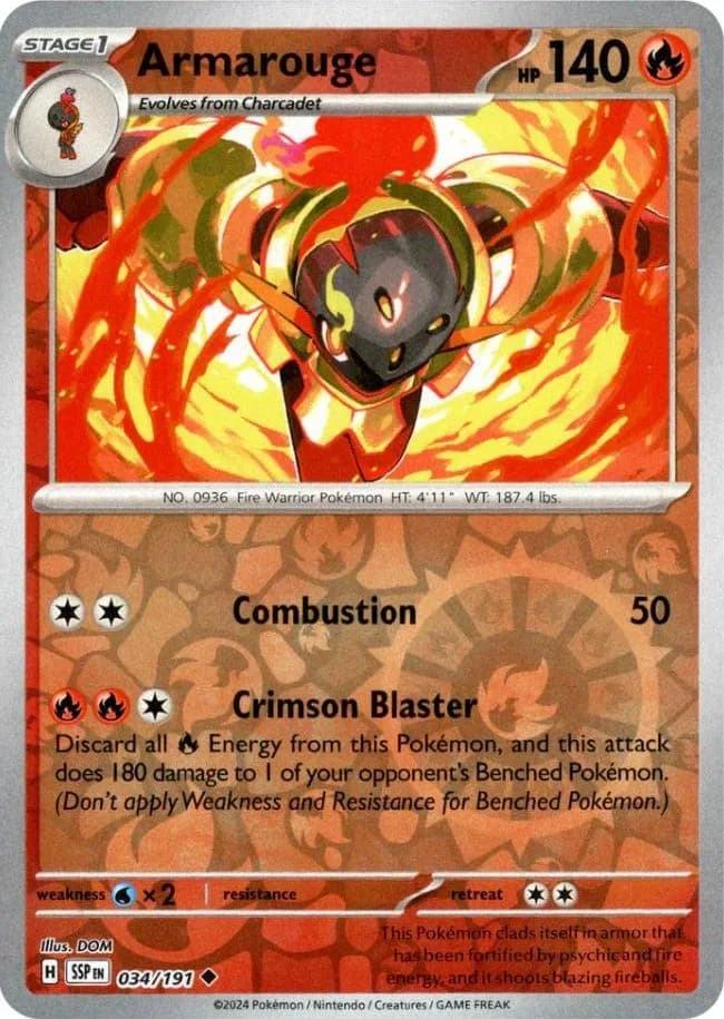 Armarouge reverse holo card front, Surging Sparks 34/191