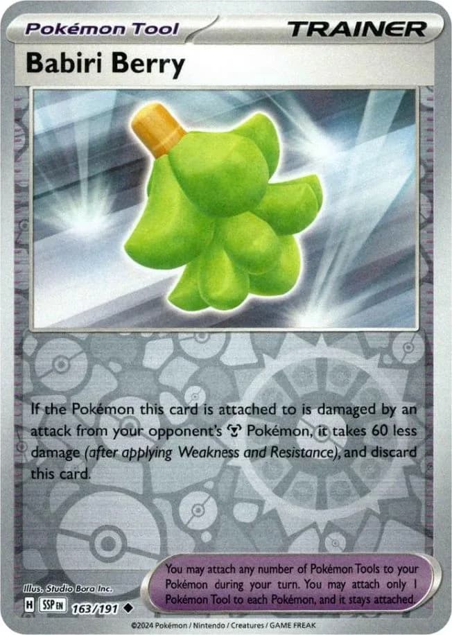 Babiri Berry reverse holo card front, Surging Sparks 163/191