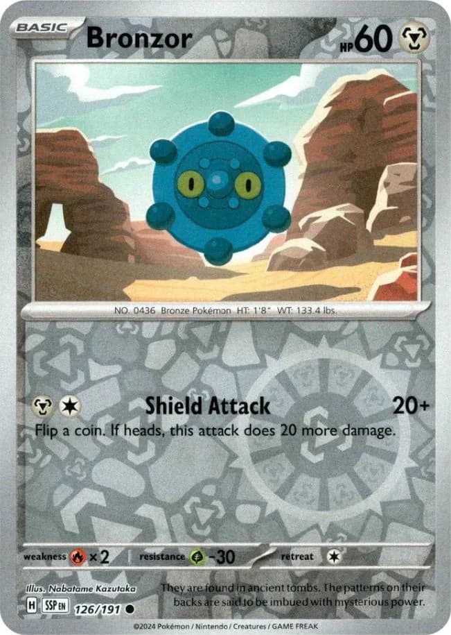 Bronzor reverse holo card front, Surging Sparks 126/191