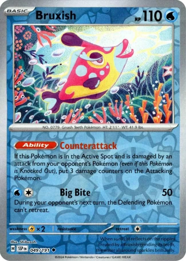 Bruxish reverse holo card front, Surging Sparks 49/191