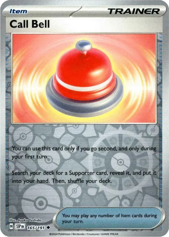 Call Bell reverse holo card front, Surging Sparks 165/191