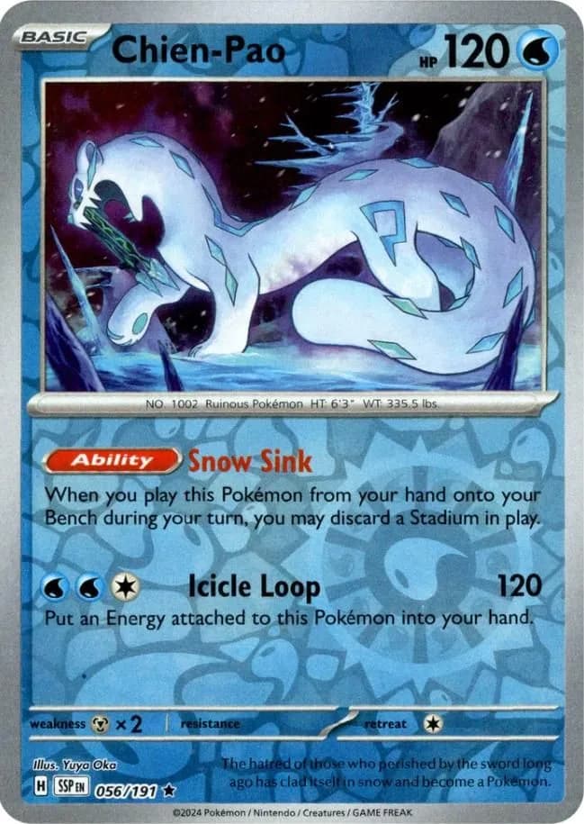 Chien-Pao reverse holo card front, Surging Sparks 56/191