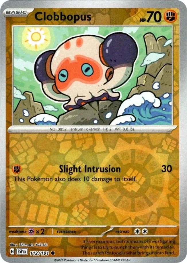 Clobbopus reverse holo card front, Surging Sparks 112/191