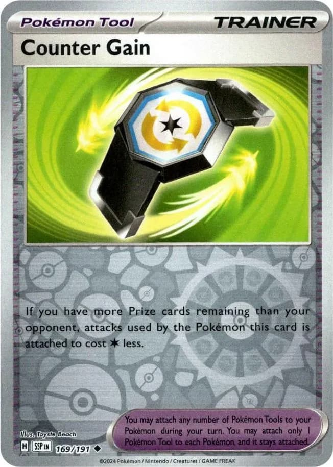 Counter Gain reverse holo card front, Surging Sparks 169/191