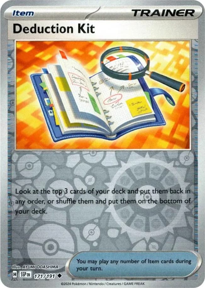 Deduction Kit reverse holo card front, Surging Sparks 171/191