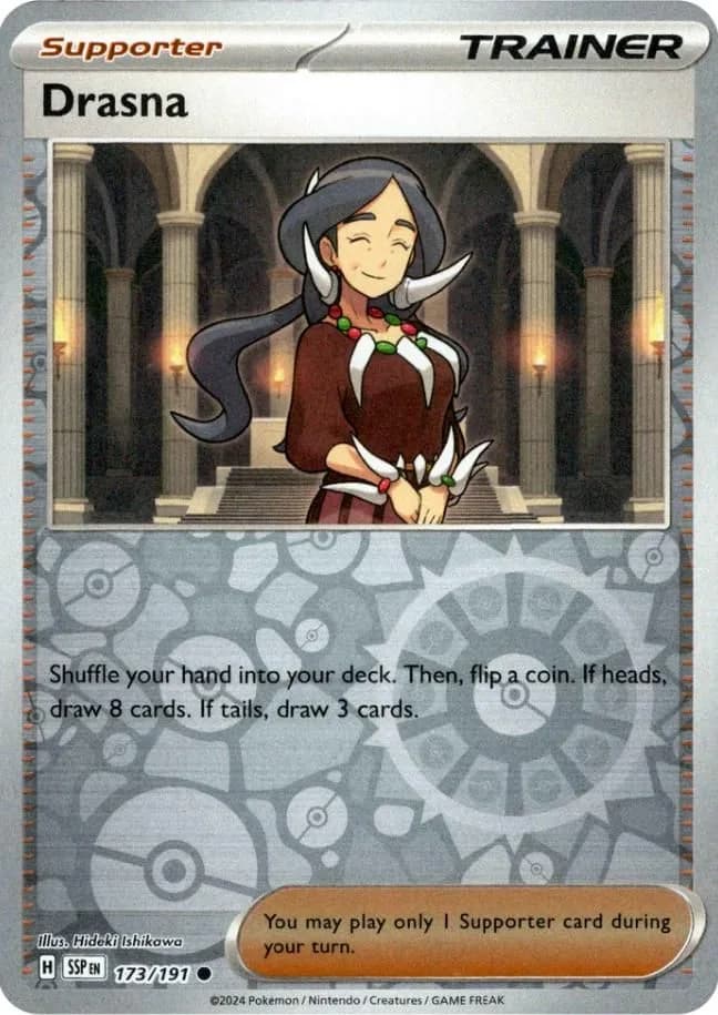 Drasna reverse holo card front, Surging Sparks 173/191