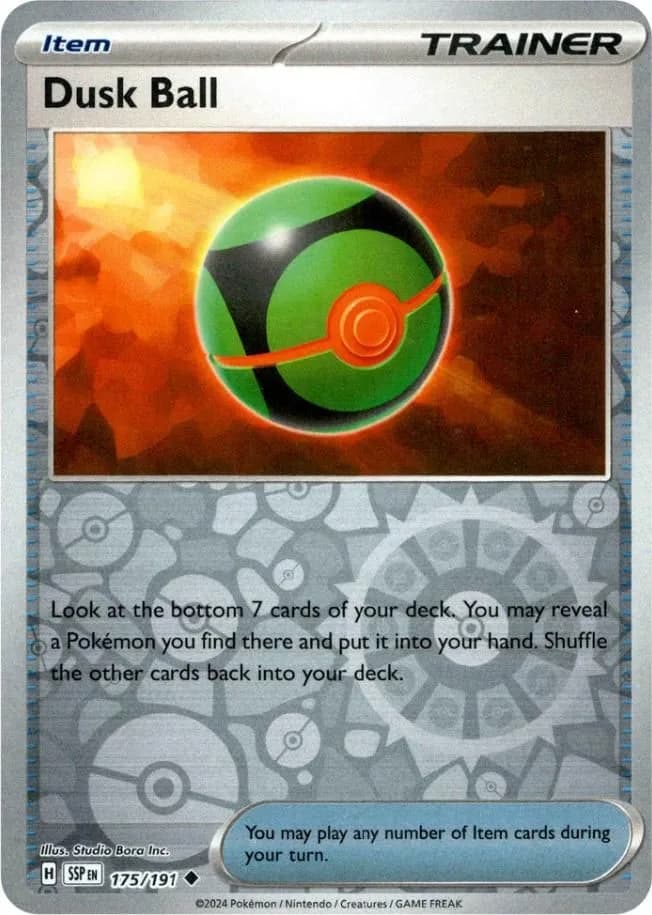 Dusk Ball reverse holo card front, Surging Sparks 175/191
