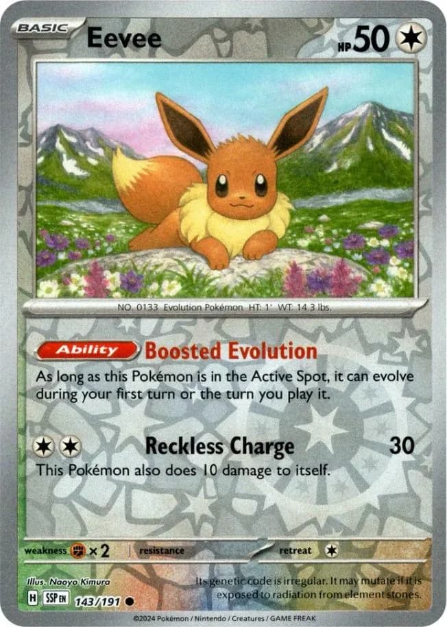 Eevee reverse holo card front, Surging Sparks 143/191