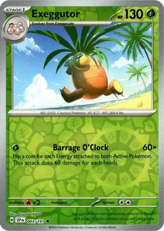 Exeggutor reverse holo card front, Surging Sparks 3/191