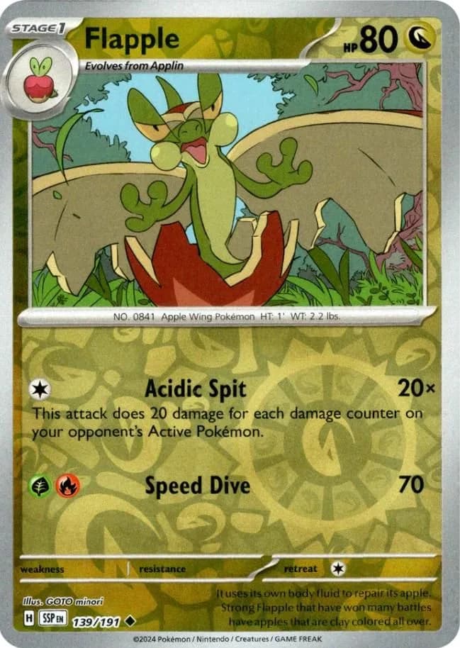 Flapple reverse holo card front, Surging Sparks 139/191