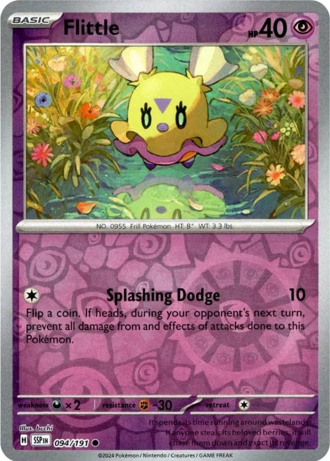 Flittle reverse holo card front, Surging Sparks 94/191