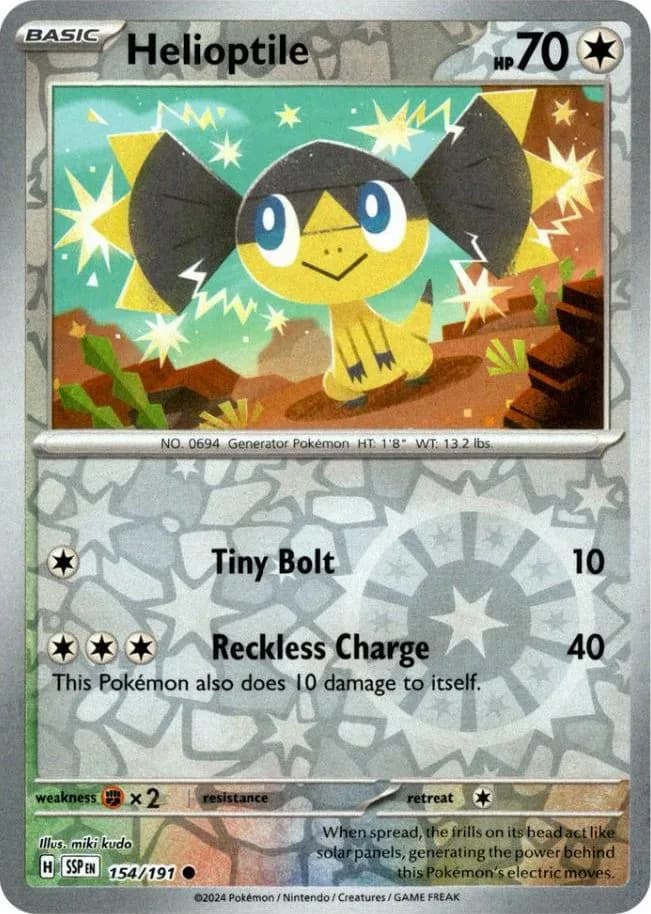 Helioptile reverse holo card front, Surging Sparks 154/191