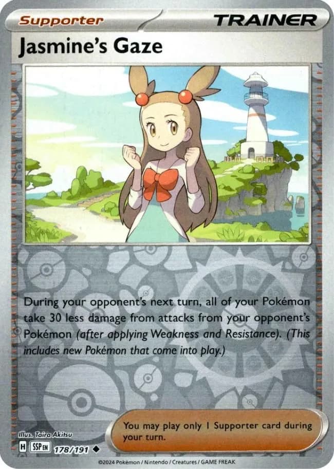 Jasmine's Gaze reverse holo card front, Surging Sparks 178/191
