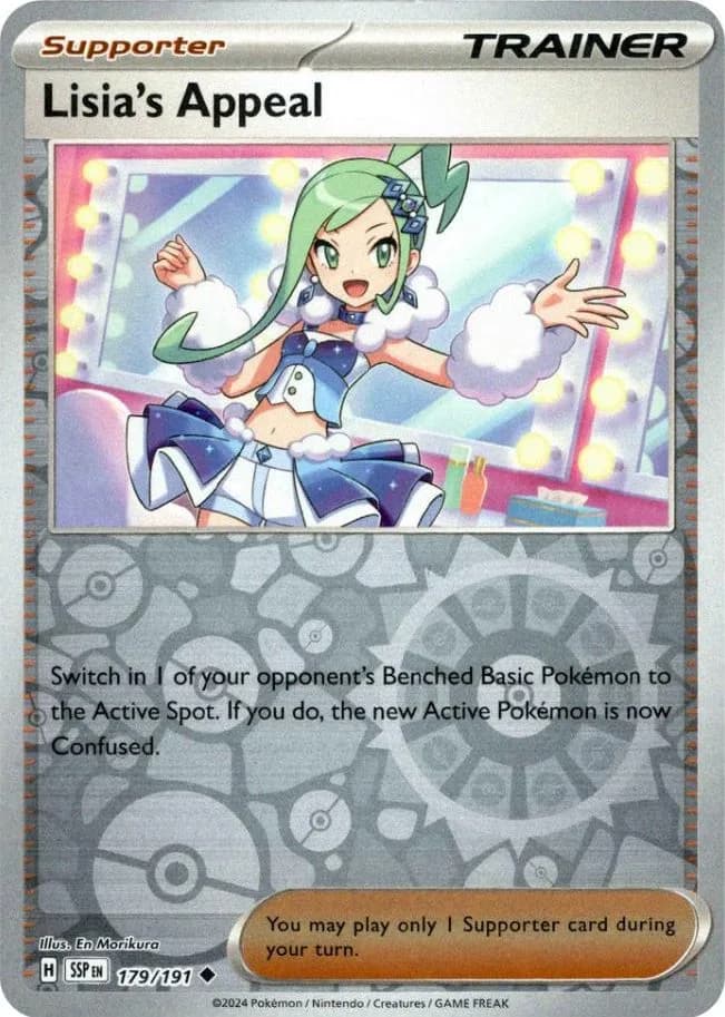 Lisia's Appeal reverse holo card front, Surging Sparks 179/191