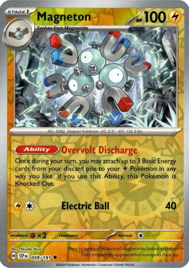 Magneton reverse holo card front, Surging Sparks 59/191
