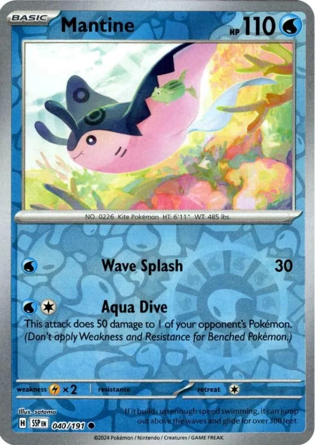 Mantine reverse holo card front, Surging Sparks 40/191