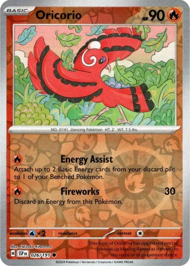 Oricorio reverse holo card front, Surging Sparks 26/191