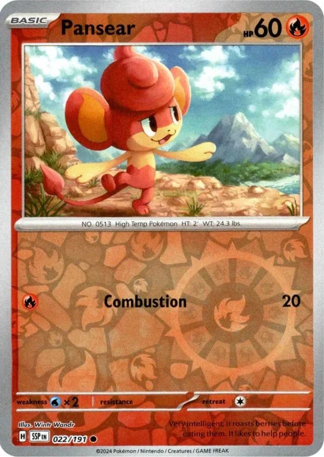Pansear reverse holo card front, Surging Sparks 22/191