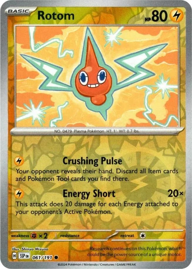 Rotom reverse holo card front, Surging Sparks 61/191