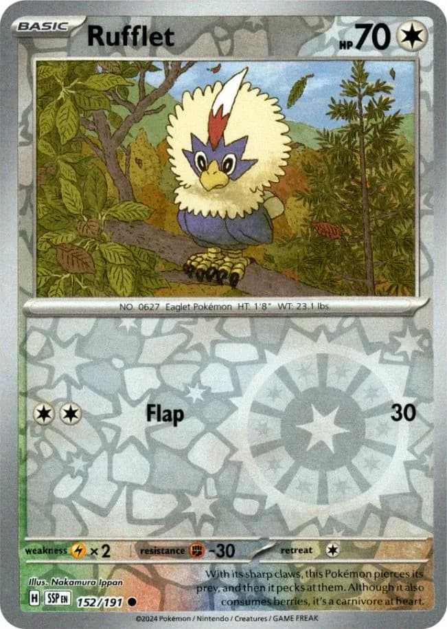 Rufflet reverse holo card front, Surging Sparks 152/191