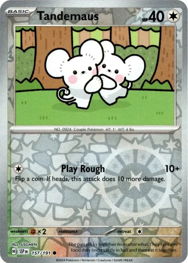 Tandemaus reverse holo card front, Surging Sparks 157/191