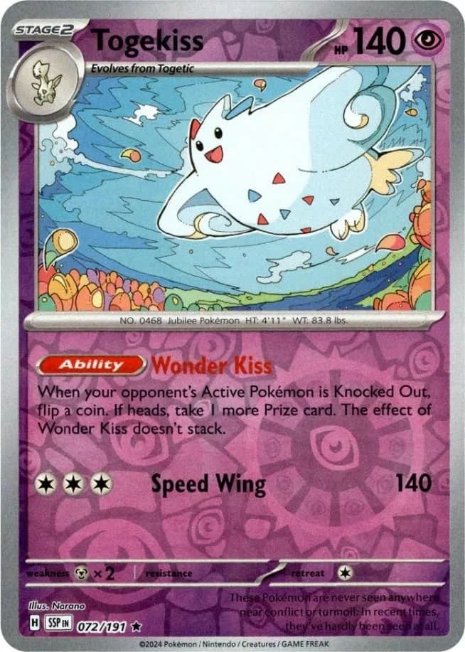 Togekiss reverse holo card front, Surging Sparks 72/191