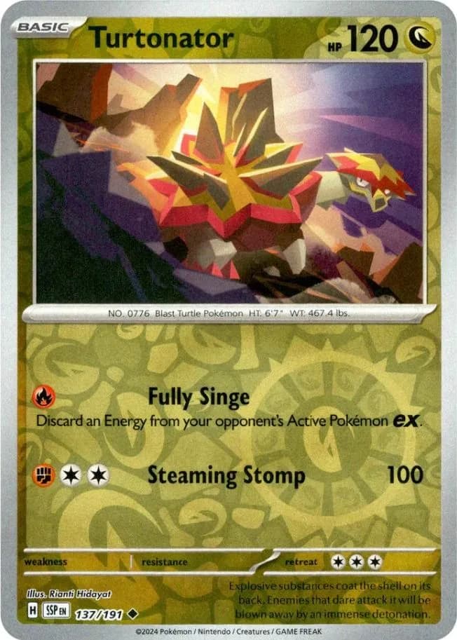 Turtonator reverse holo card front, Surging Sparks 137/191