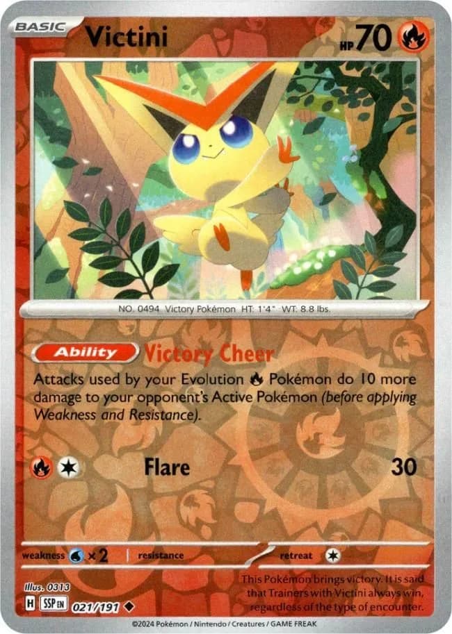 Victini reverse holo card front, Surging Sparks 21/191