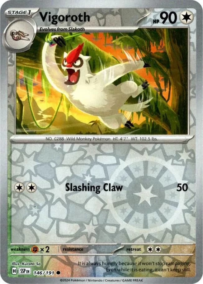 Vigoroth reverse holo card front, Surging Sparks 146/191