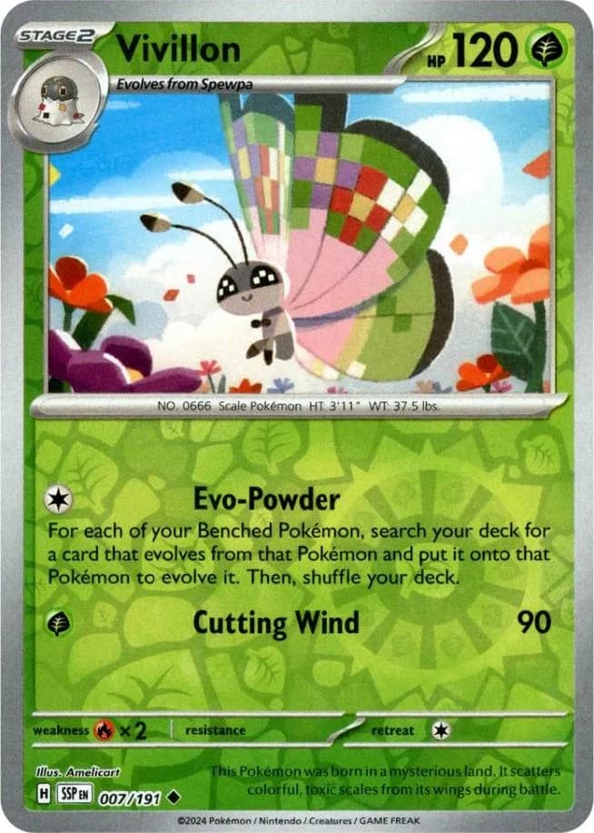 Vivillon reverse holo card front, Surging Sparks 7/191